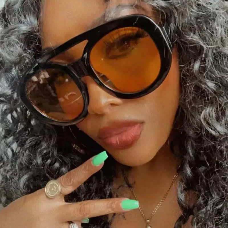 Round Frame Double Bridges Oversized Aviator Sunglasses