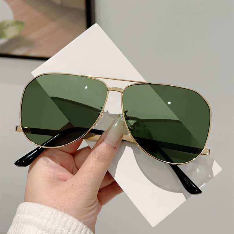 Double Bridges Metal Temples Aviator Sunglasses