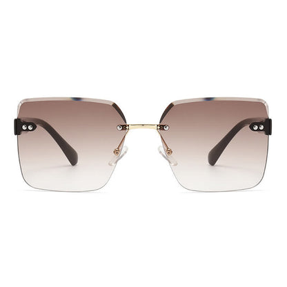 Oversized Square Frame Hipster Rimless Sunglasses