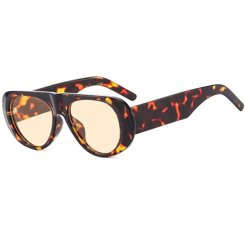 Oval Frame Wide Temples Vintage Aviator Sunglasses