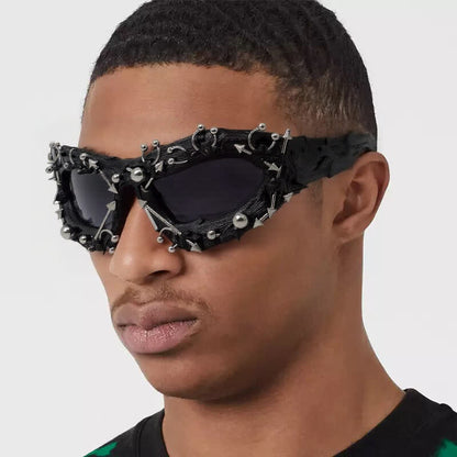 CyberPunk Style Irregular Shaped Rivet Decor Sunglasses for Party
