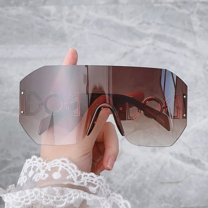 One-piece Rimless Oversized Tined Sunglasses