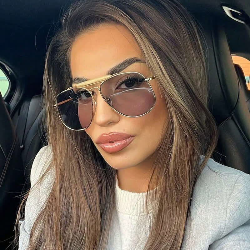 Double Bridges Oversized Frame Hipster Aviator Sunglasses