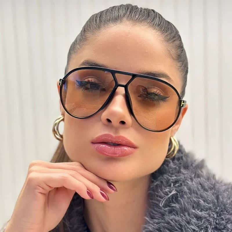 Double Bridges 'T' Design Oversized Frame Hipster Aviator Sunglasses