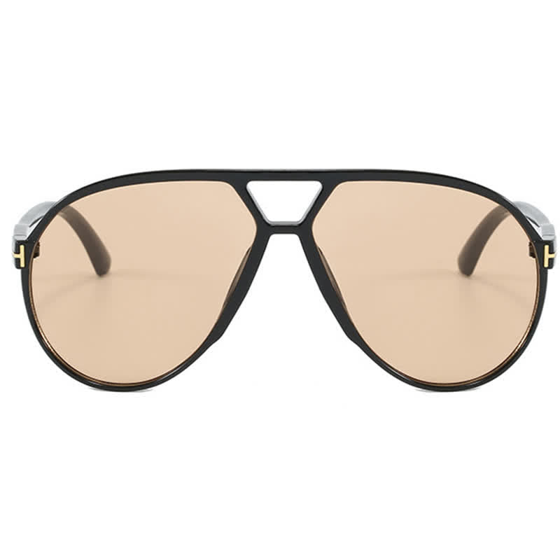 Double Bridges 'T' Design Oversized Frame Hipster Aviator Sunglasses