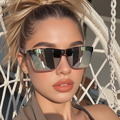 Women's Streamlined Sunglasses, Summer Personality Coating Gradient Reflective Oversized Sunglasses