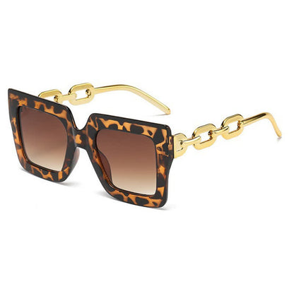 Square Oversized Frame Chain Temples Hipster Sunglasses