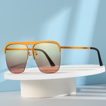 Square Frame Semi-Rimless Oversized Sunglasses