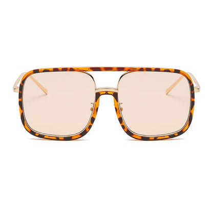 Tortoise Pattern Flat Top Square Frame Double Bridges Sunglasses
