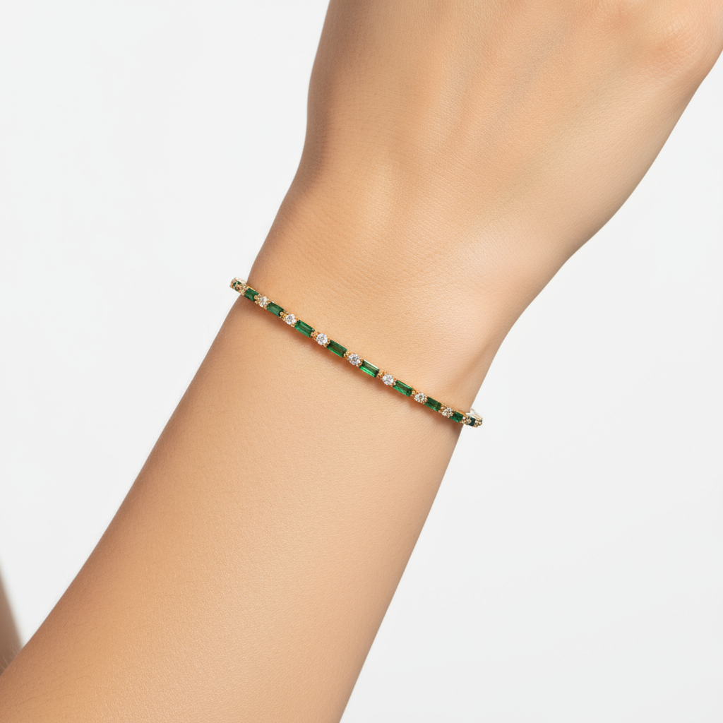 Emerald and Round Diamond Tennis Bracelet