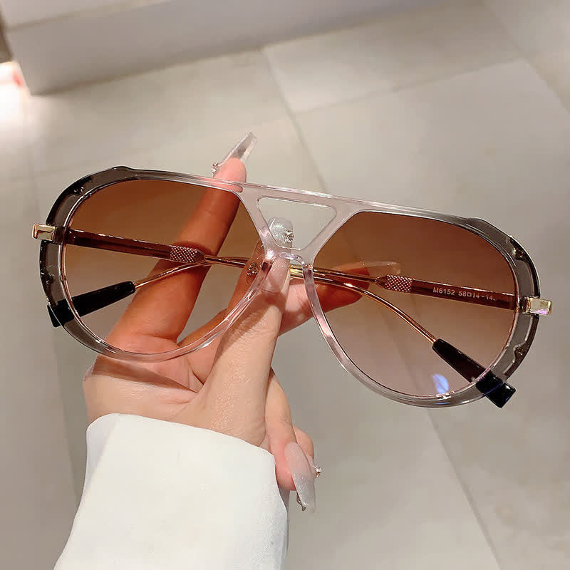 Double Bridges Tortoiseshell Oval Frame Sunglasses