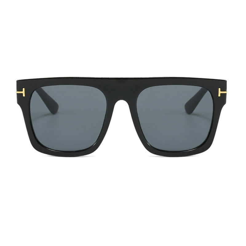 'T' Design Square Frames Oversized Black Sunglasses
