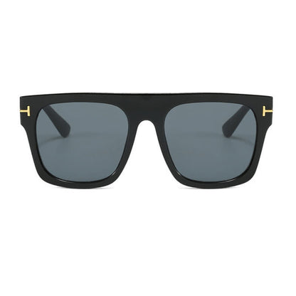 'T' Design Square Frames Oversized Black Sunglasses