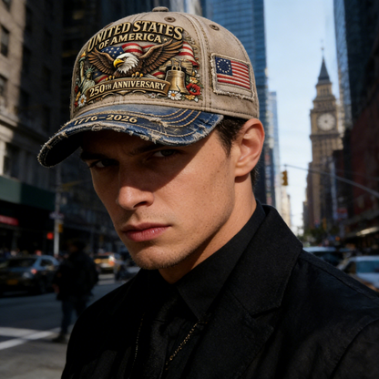 Vintage Distressed Baseball Cap – US 250th Anniversary Patriotic Icon Hat