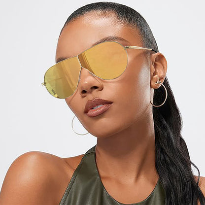 Hipster One-piece Metal Temples Aviator Sunglasses