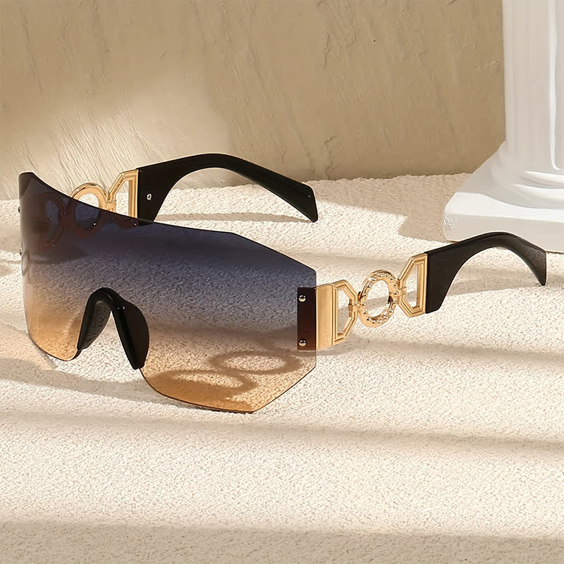 One-piece Rimless Oversized Tined Sunglasses