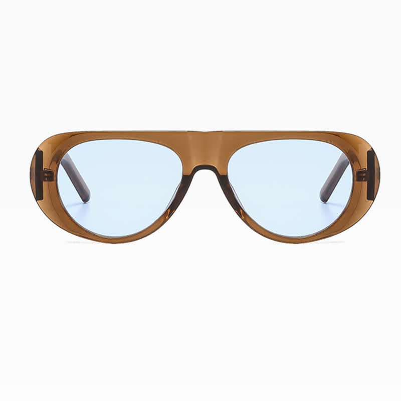 Oval Frame Wide Temples Vintage Aviator Sunglasses