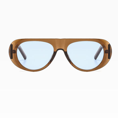 Oval Frame Wide Temples Vintage Aviator Sunglasses