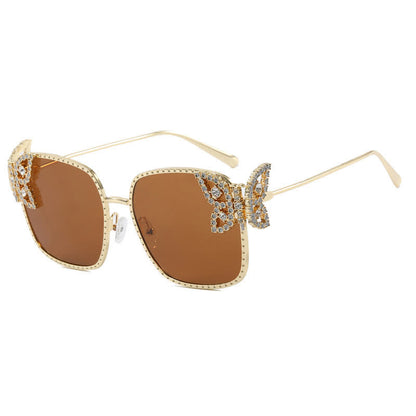 Square Frame Butterfly Decor Oversized Sunglasses