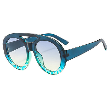 Round Frame Double Bridges Oversized Aviator Sunglasses