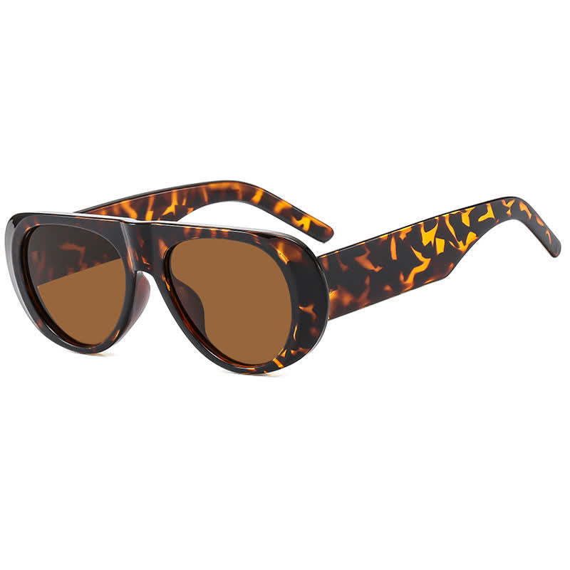 Oval Frame Wide Temples Vintage Aviator Sunglasses