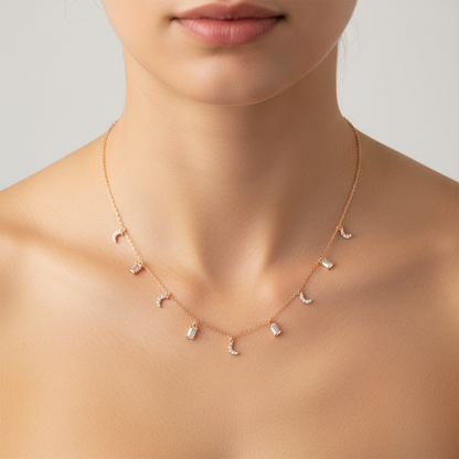 Moon Oval Diamond Chain Pendant