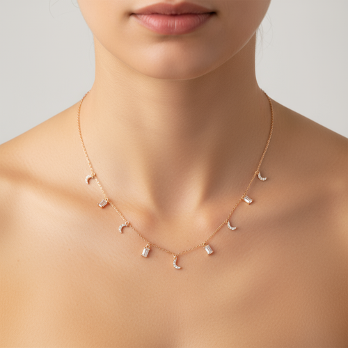 Moon Oval Diamond Chain Pendant
