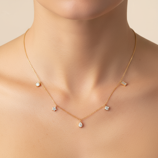 Mix Diamond Hanging Charms Chain