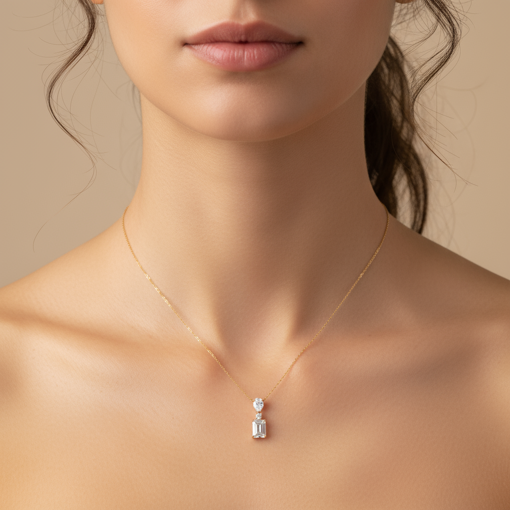 Reverse Pear Emerald Chain Pendant