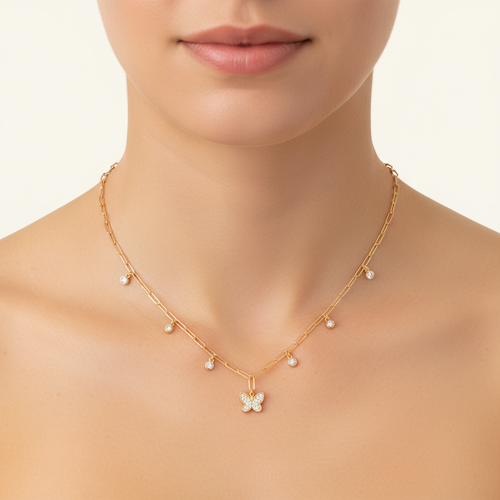 Butterfly and Round Diamond Chain Pendant