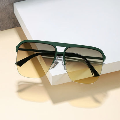 Square Frame Semi-Rimless Oversized Sunglasses