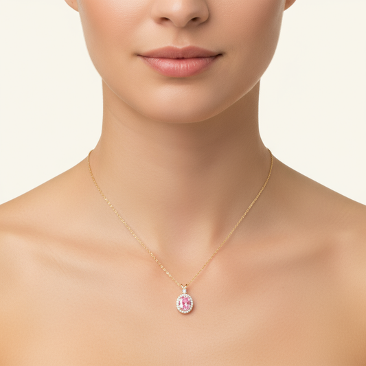 Pink Oval Diamond Chain Pendant
