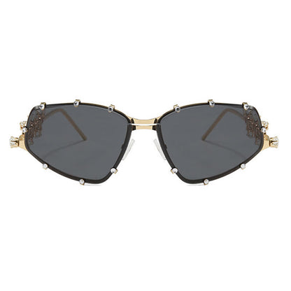 Rhinestone Decor Geometric Frame Hipster Y2K Sunglasses