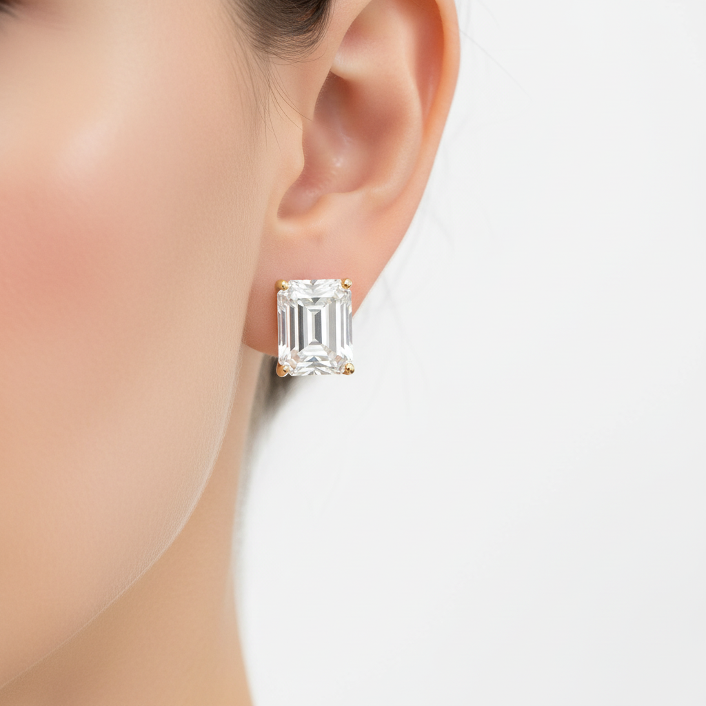 Emerald Diamond Stud Large