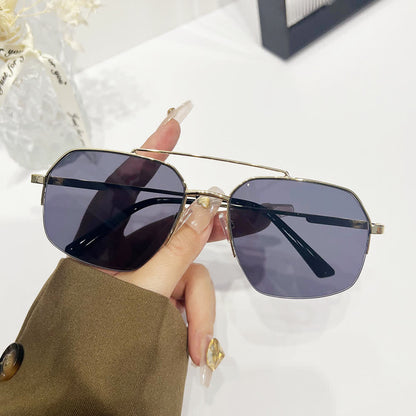 Trendy Retro Semi-Rimless Double Bridges Aviator Sunglasses