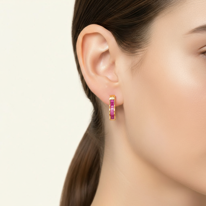 Ruby Baguette Star Hoop