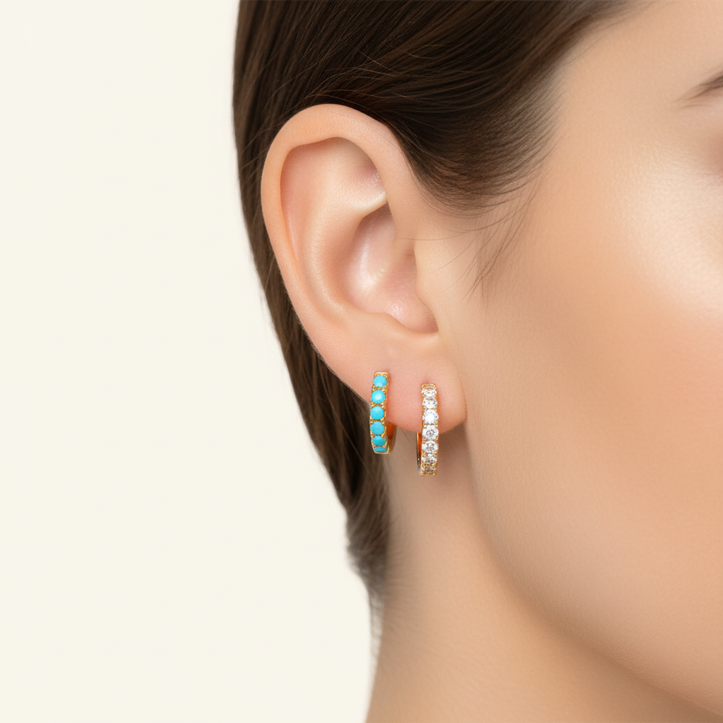 Diamond and Turquoise Huggies