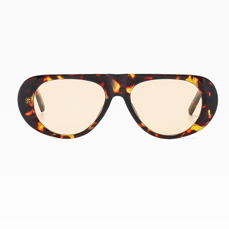 Oval Frame Wide Temples Vintage Aviator Sunglasses