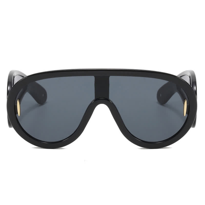 Steampunk One-piece Frame Oversized Mirrored Sunglasses