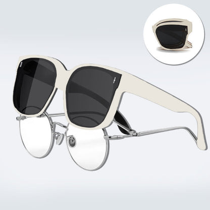 Fit Over Glasses Square Frame Foldable Sunglasses for Women Men