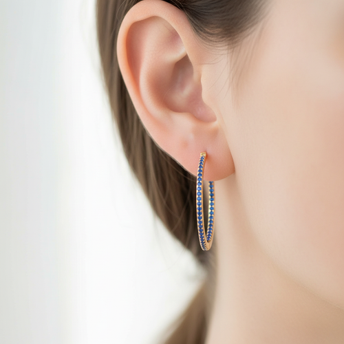 Single Line Blue Sapphire Hoops