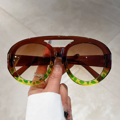 Round Frame Double Bridges Oversized Aviator Sunglasses