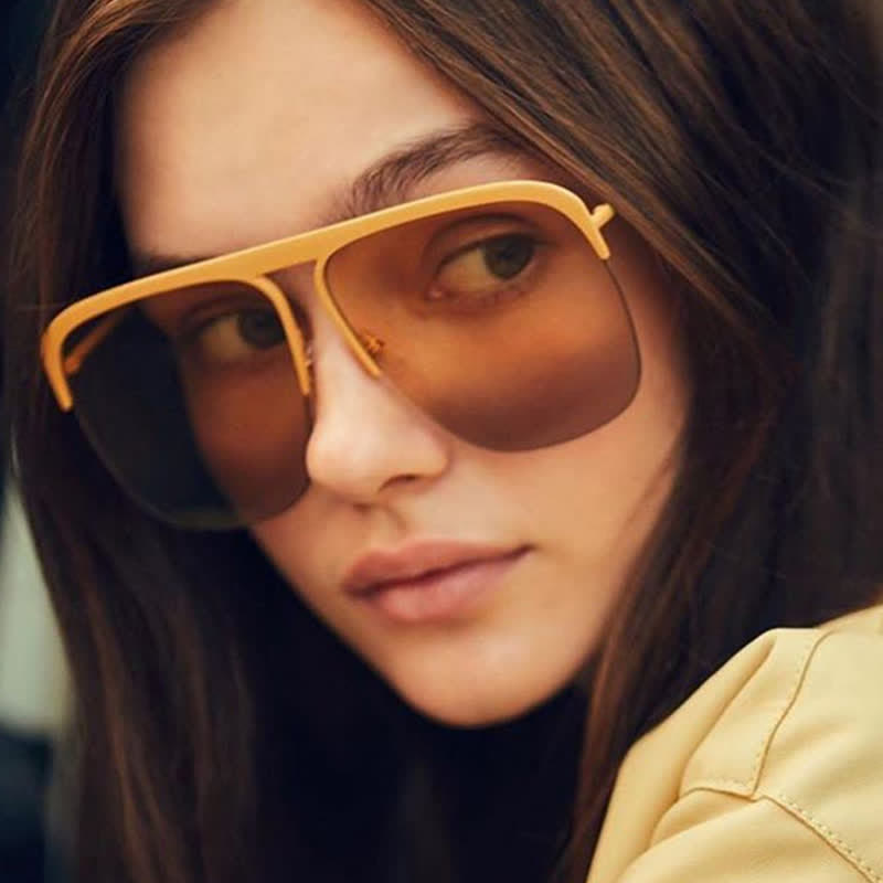 Square Frame Semi-Rimless Oversized Sunglasses