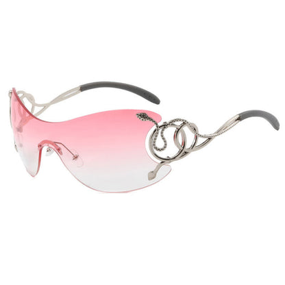 Snake Design Temples One-piece Rimless Y2K Sunglasses
