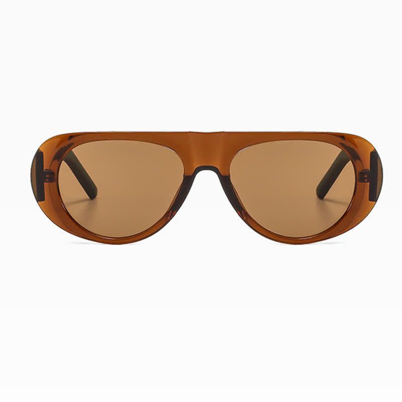 Oval Frame Wide Temples Vintage Aviator Sunglasses