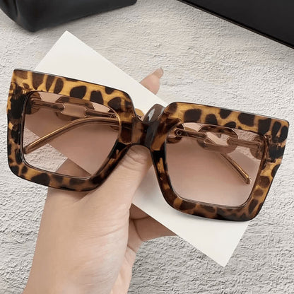 Square Oversized Frame Chain Temples Hipster Sunglasses