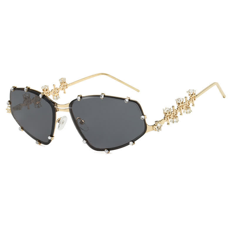 Rhinestone Decor Geometric Frame Hipster Y2K Sunglasses
