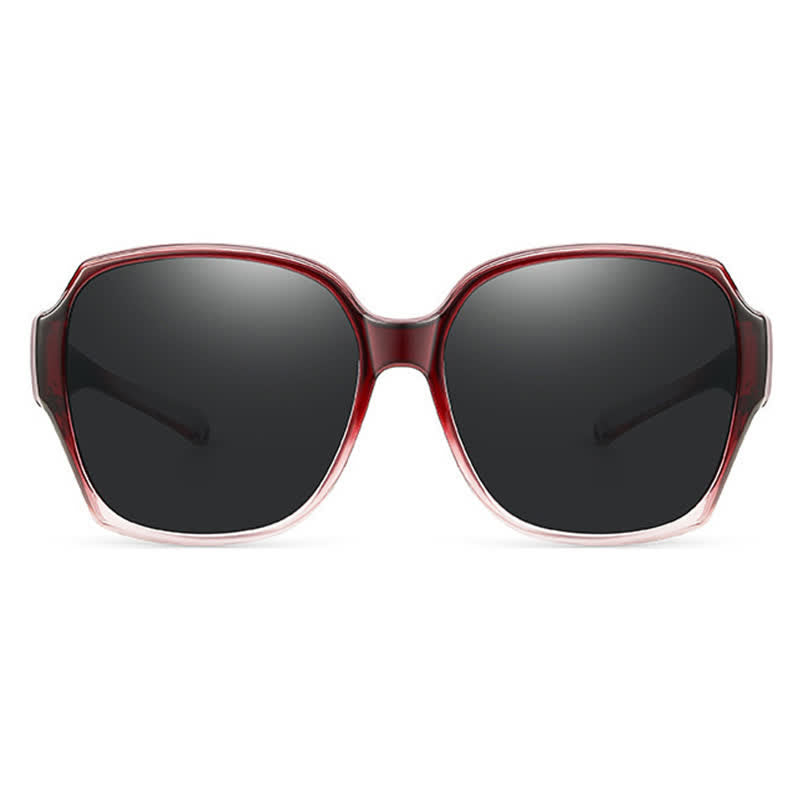 Square Frame Polarized Driving Sunglasses Fit Over Glasses for Nearsighted People