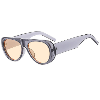 Oval Frame Wide Temples Vintage Aviator Sunglasses