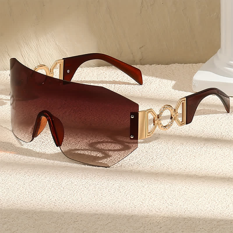 One-piece Rimless Oversized Tined Sunglasses